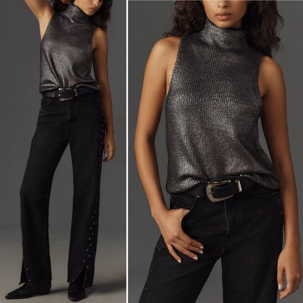 PILCRO x ANTHROPOLOGIE Foiled Turtleneck Sweater Vest